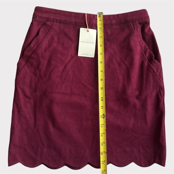 Skies Are Blue NWT Ribbed Knit Scalloped Hem Skirt Petite Small Burgundy Stretch - Picture 8 of 8